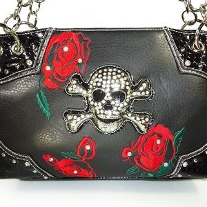 Concealed Carry Red Roses & Skull Western Purse